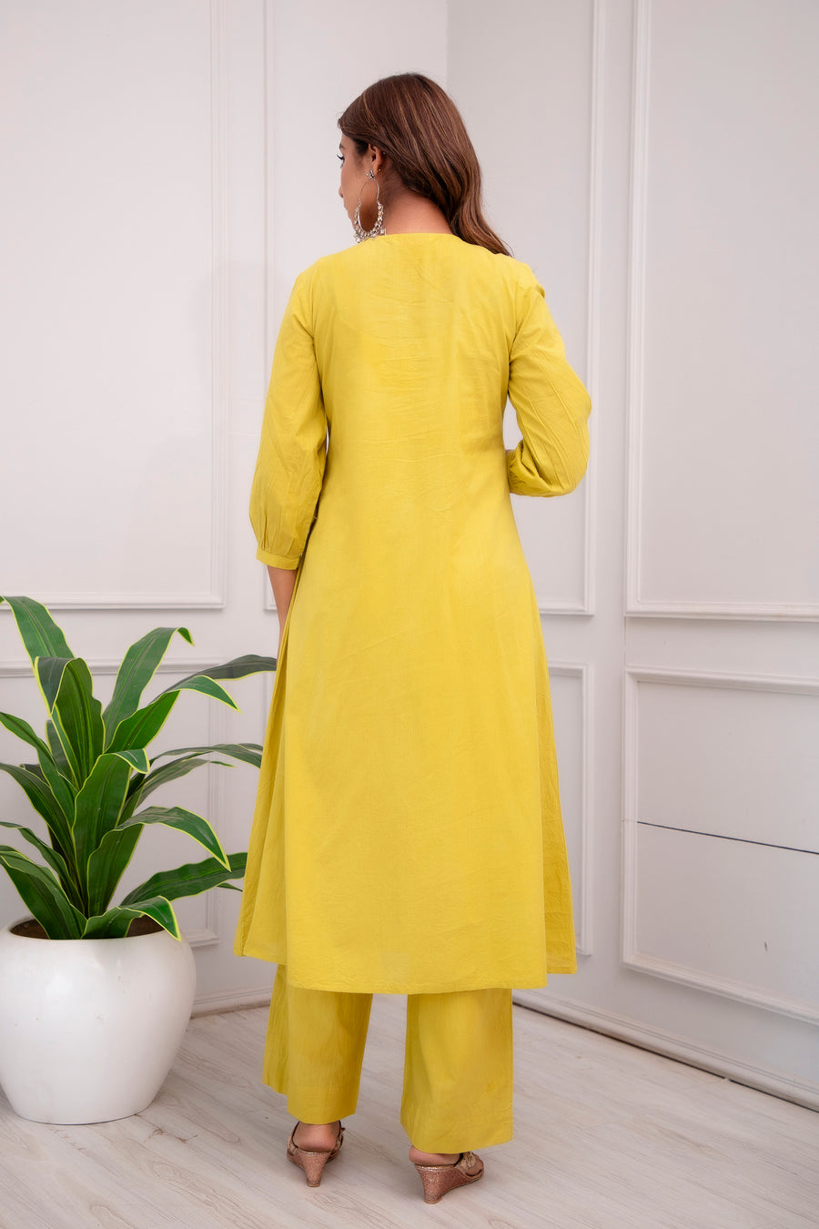 Women Cotton Solid Yellow Co-ord Set
