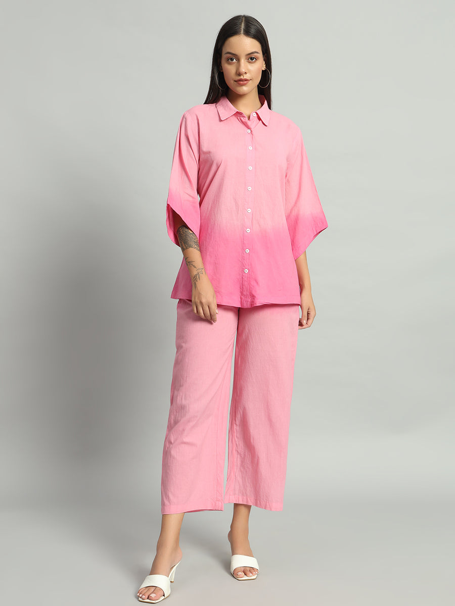 Women Pink Cotton Ombre Co-ord Set