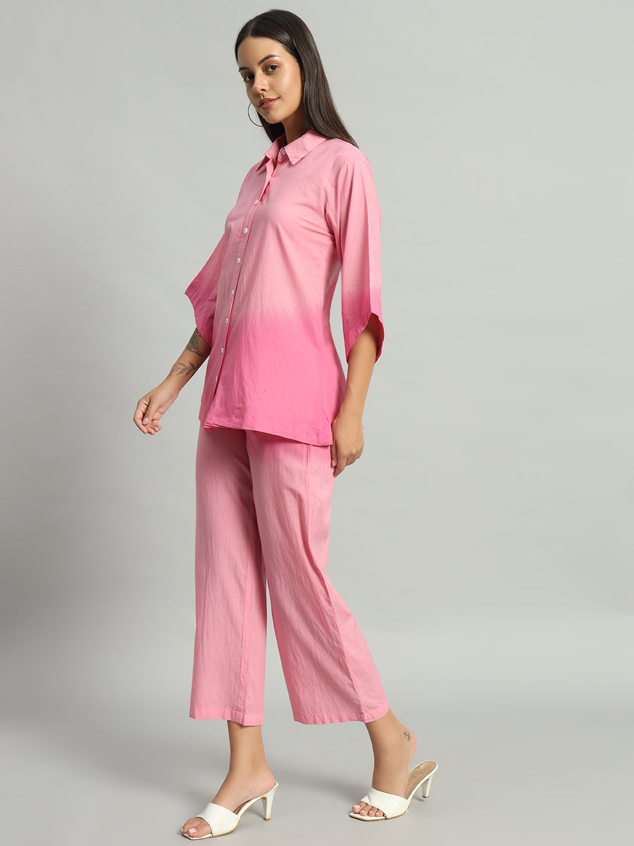 Women Pink Cotton Ombre Co-ord Set