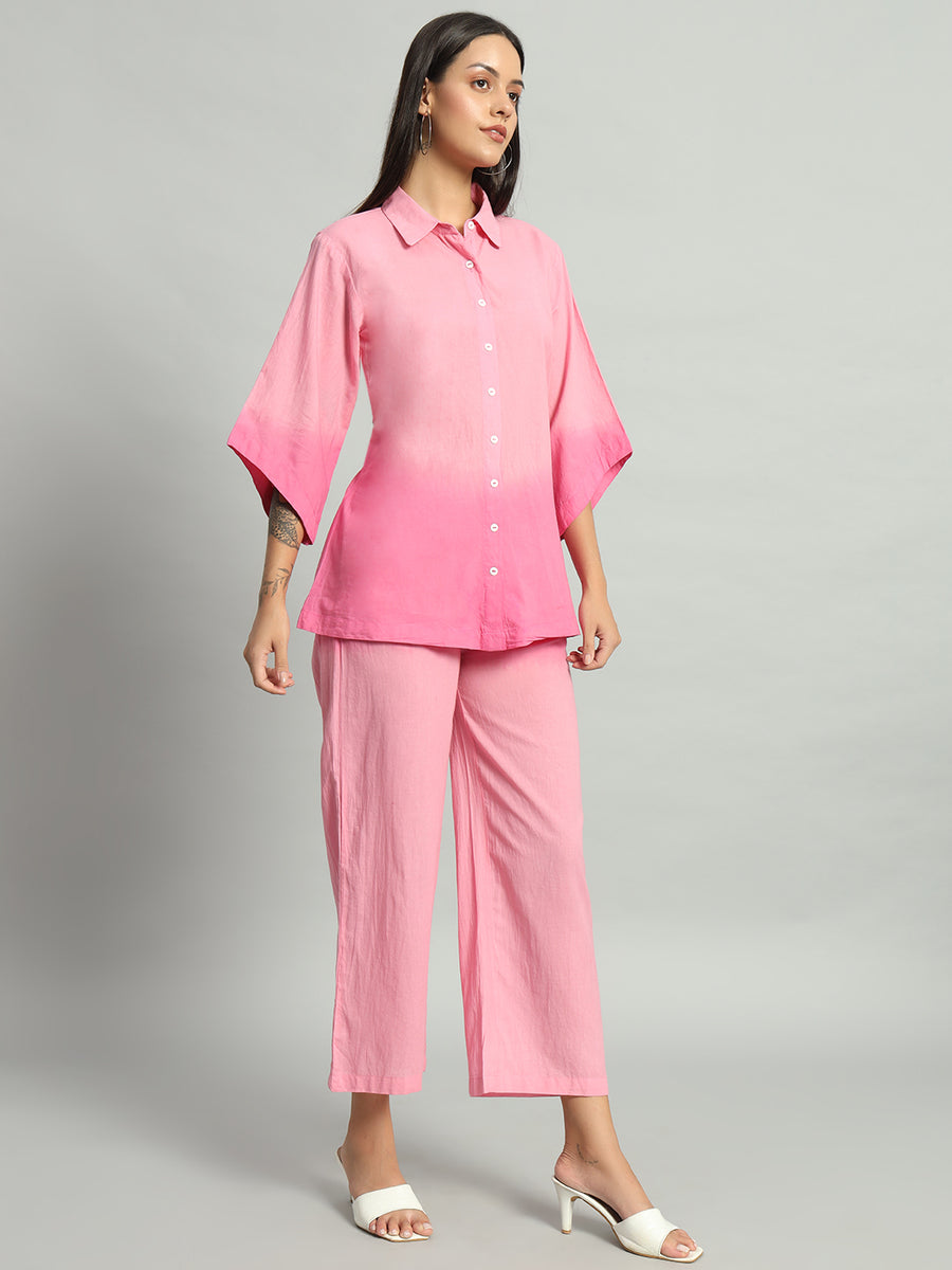 Women Pink Cotton Ombre Co-ord Set