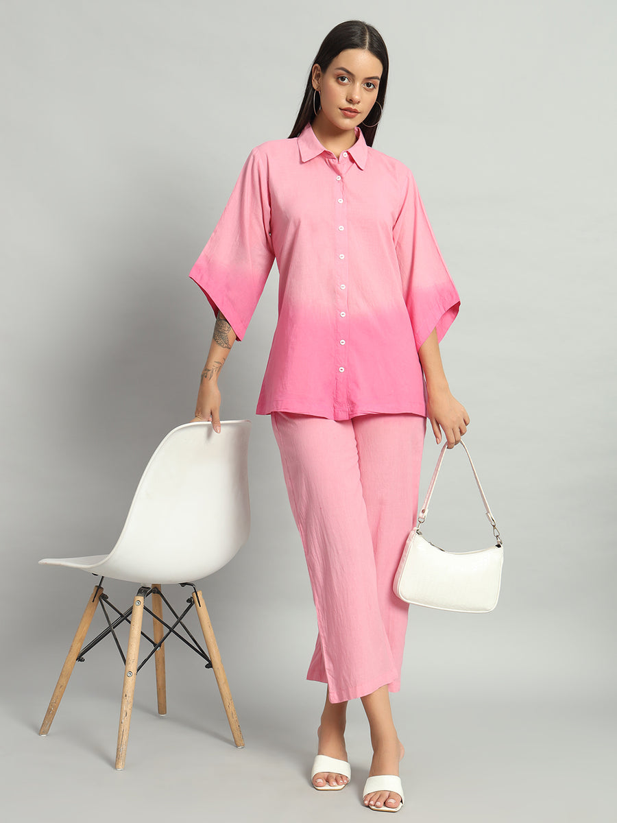 Women Pink Cotton Ombre Co-ord Set