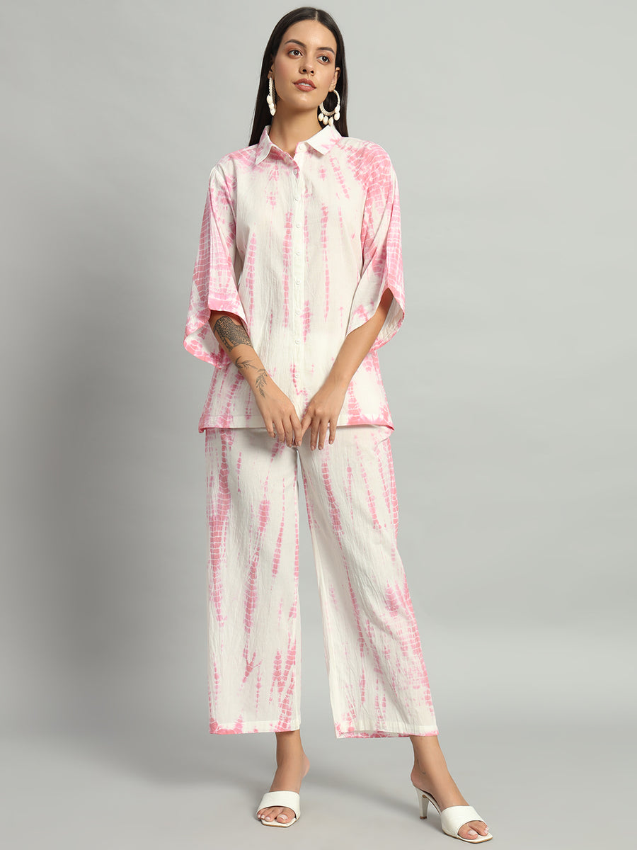 Women Pink Shibori Tie-Dye Co-ord Set