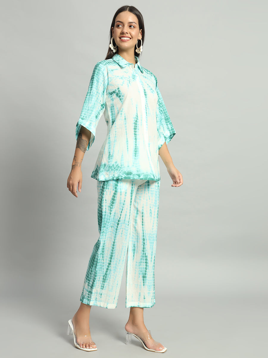 Women Green Shibori Tie-Dye Co-ord Set