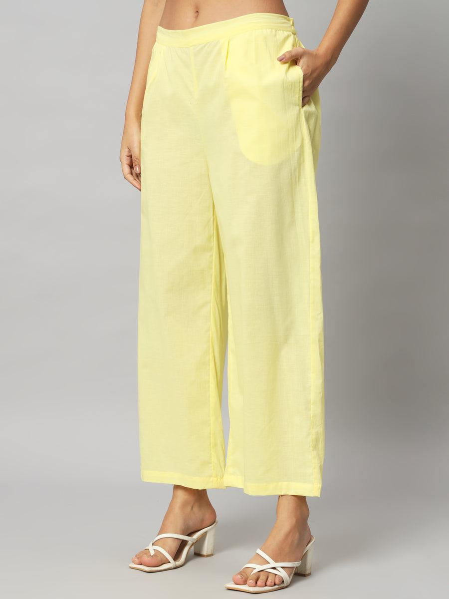 Women Solid Lemon Yellow Cotton Co-ord Set