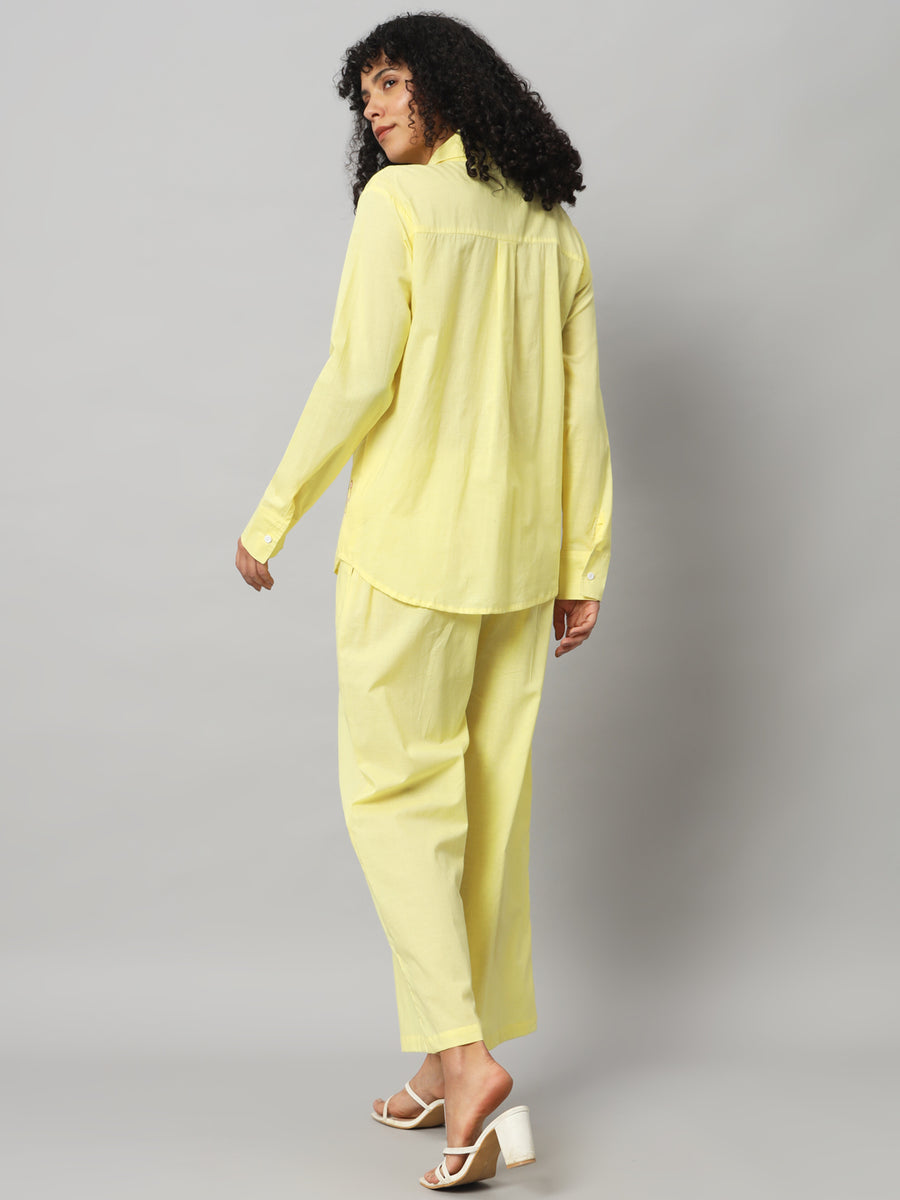 Women Solid Lemon Yellow Cotton Co-ord Set