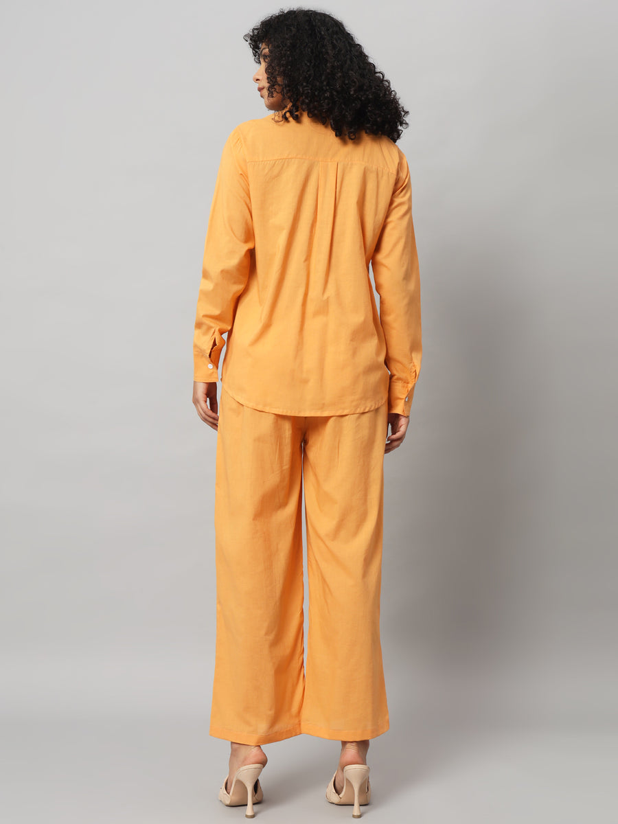 Women Solid Tangerine Orange Cotton Co-ord Set