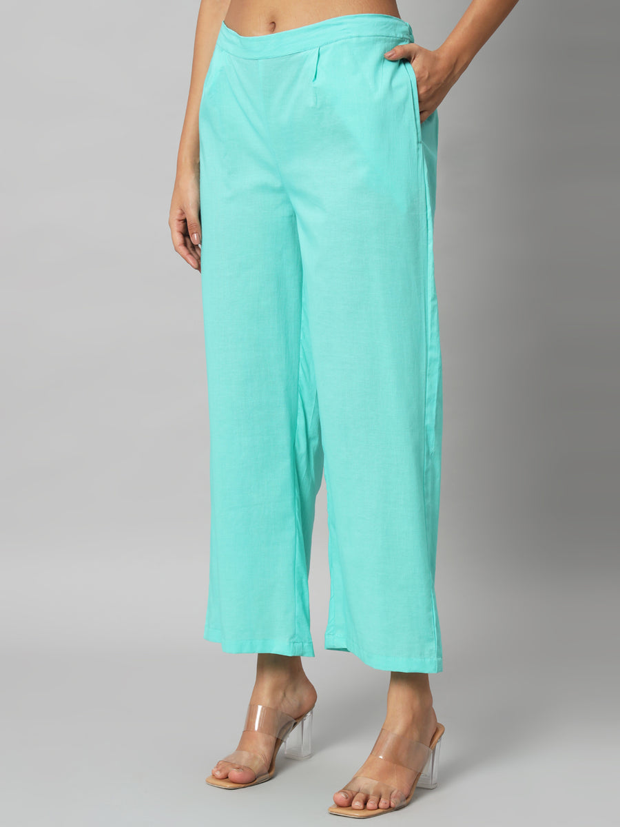 Women Solid Aquamarine Blue Cotton Co-ord Set