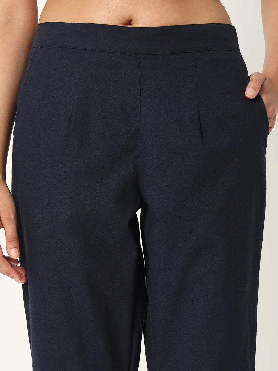 Pure Cotton Solid Navy Blue Pants