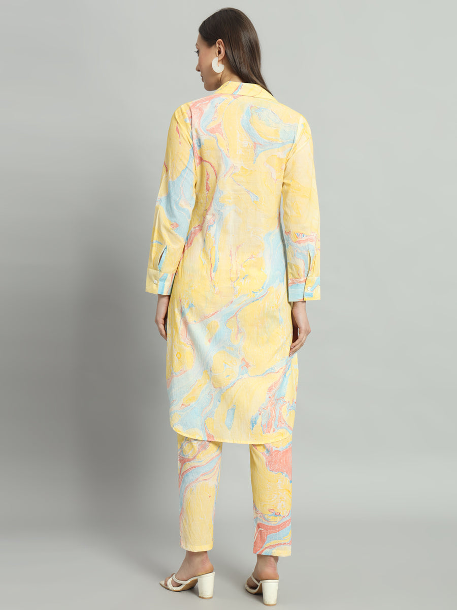 Women Cotton Yellow Long Co-ord Set