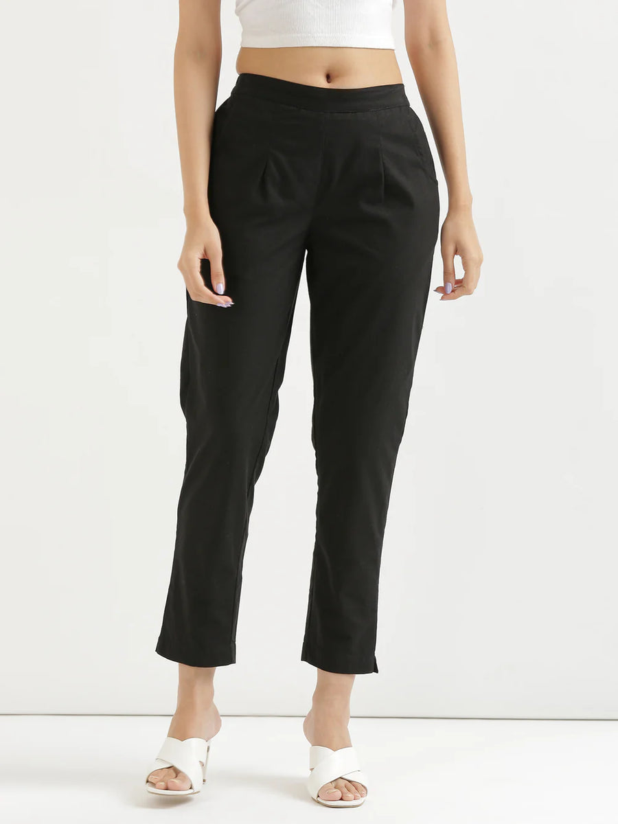 Pure Cotton Solid Black Pants