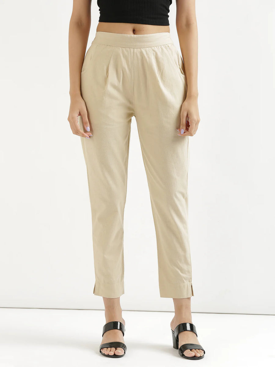 Pure Cotton Solid Off-White Pants