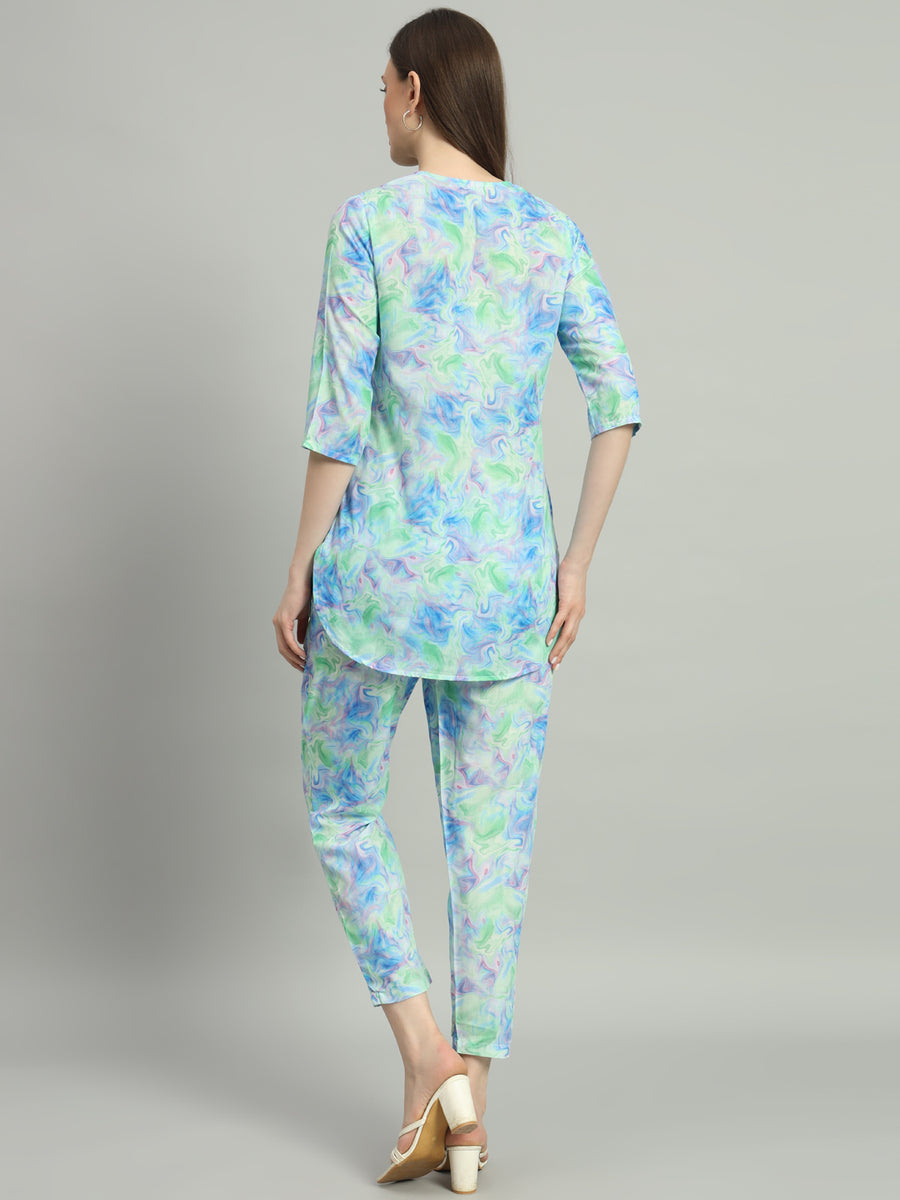 Women Blue Digital Printed Lounge Wear