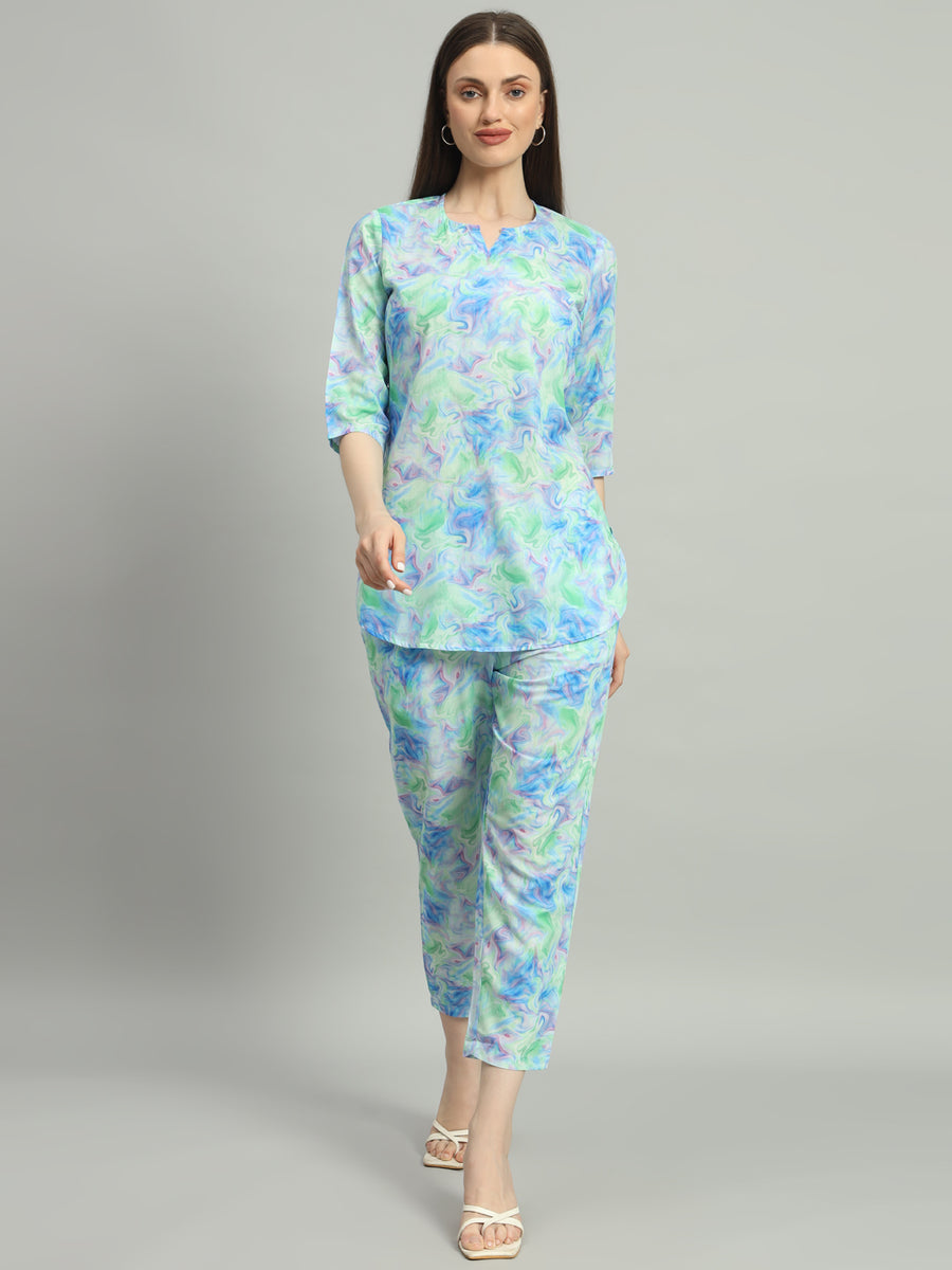 Women Blue Digital Printed Lounge Wear