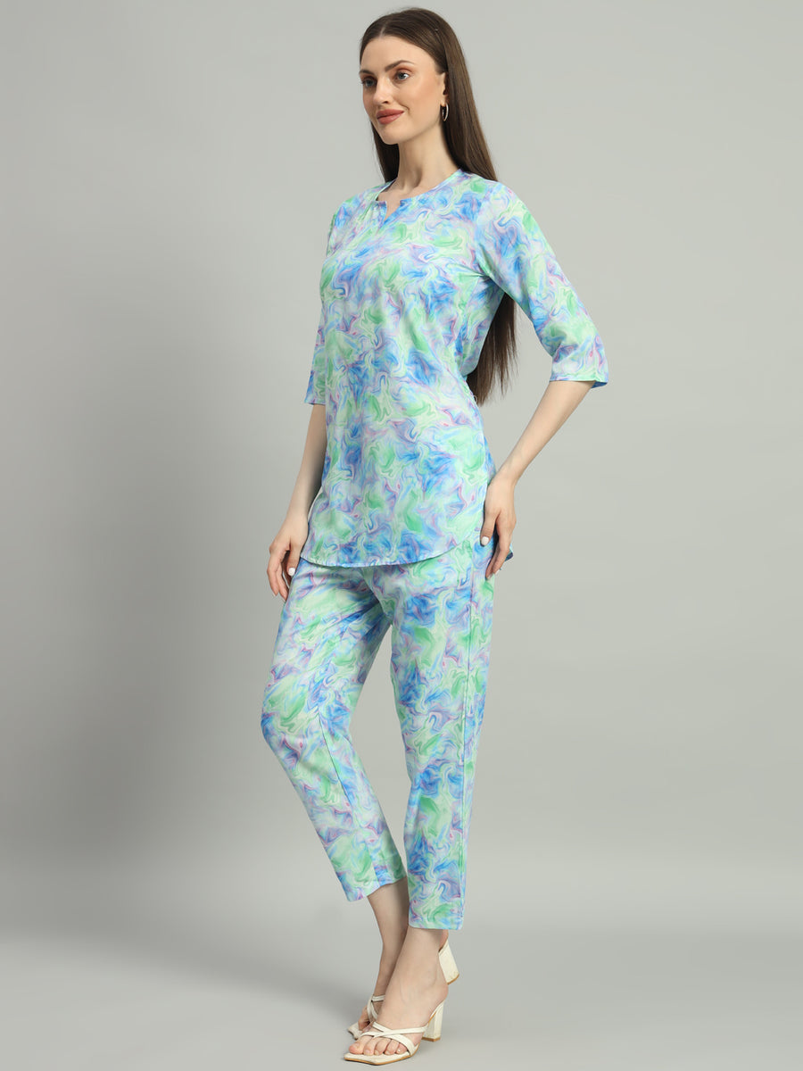 Women Blue Digital Printed Lounge Wear