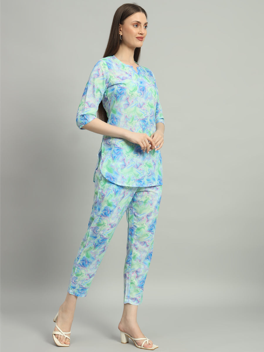 Women Blue Digital Printed Lounge Wear