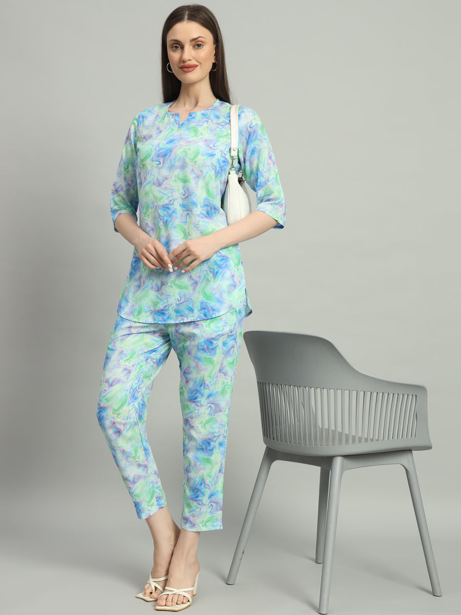 Women Blue Digital Printed Lounge Wear