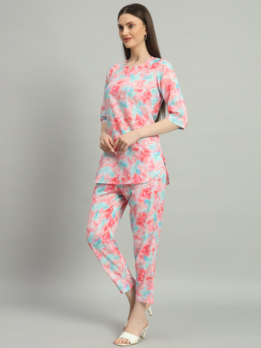 Women Red Digital Printed Lounge Wear