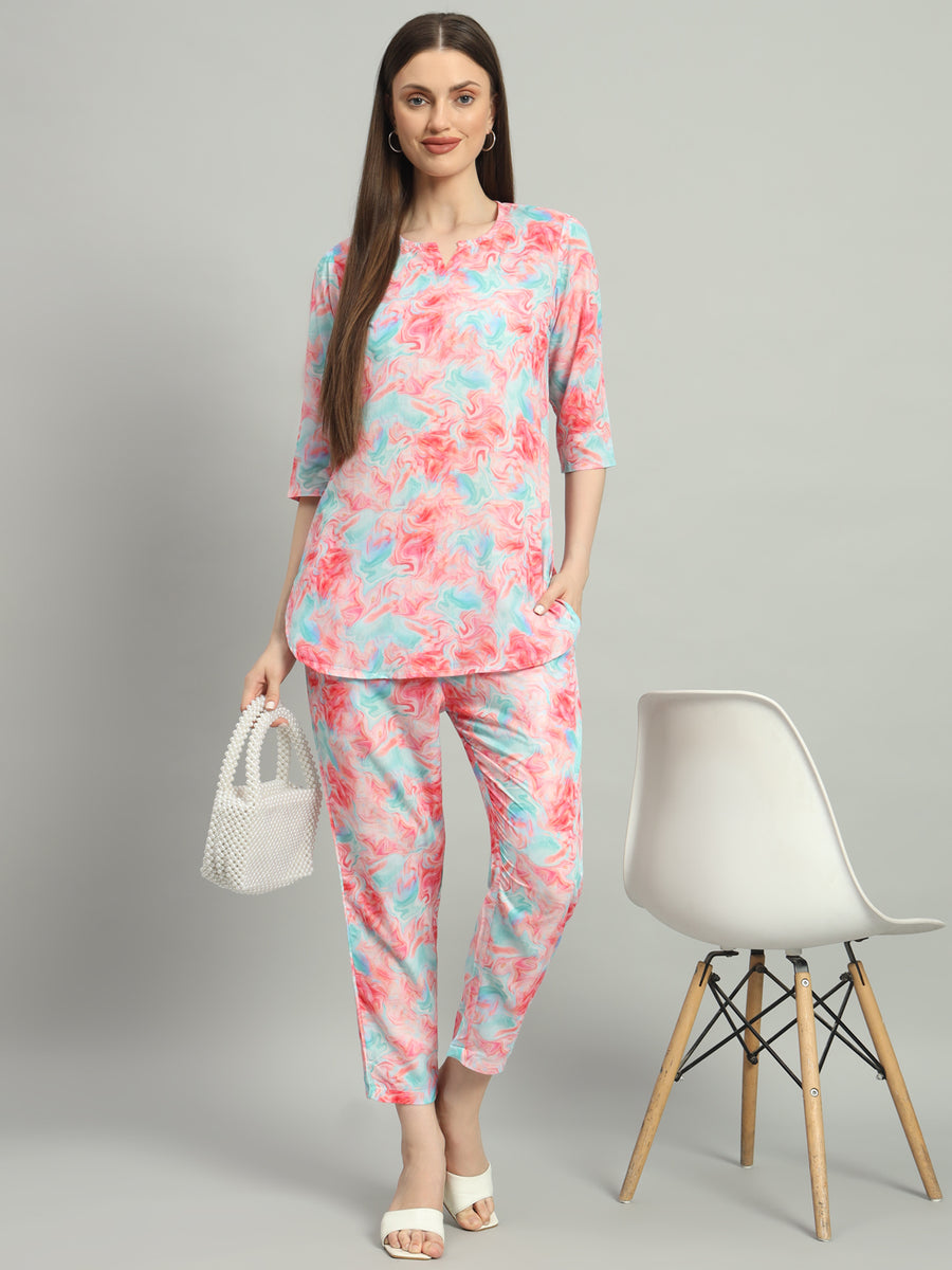 Women Red Digital Printed Lounge Wear