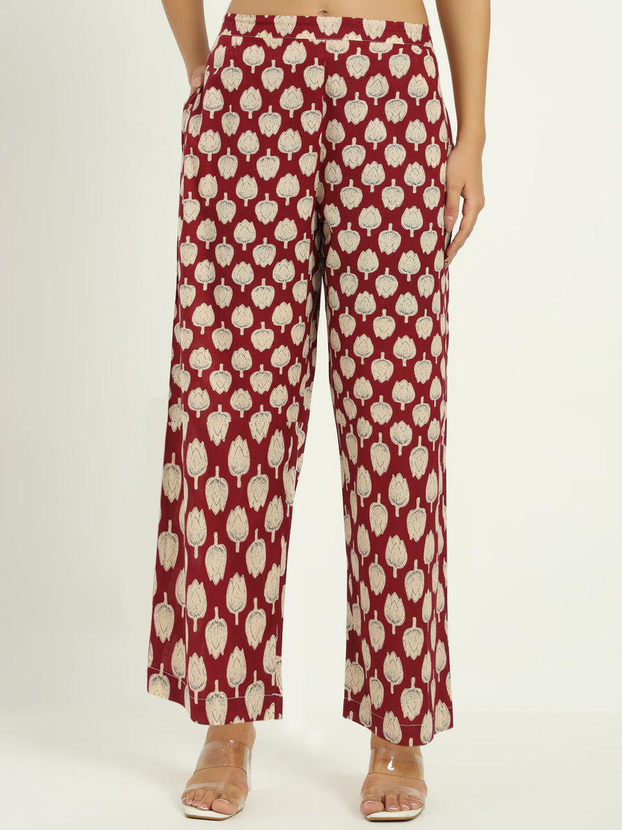 Kalamkaari Printed Crimson Cotton Co-ord Set