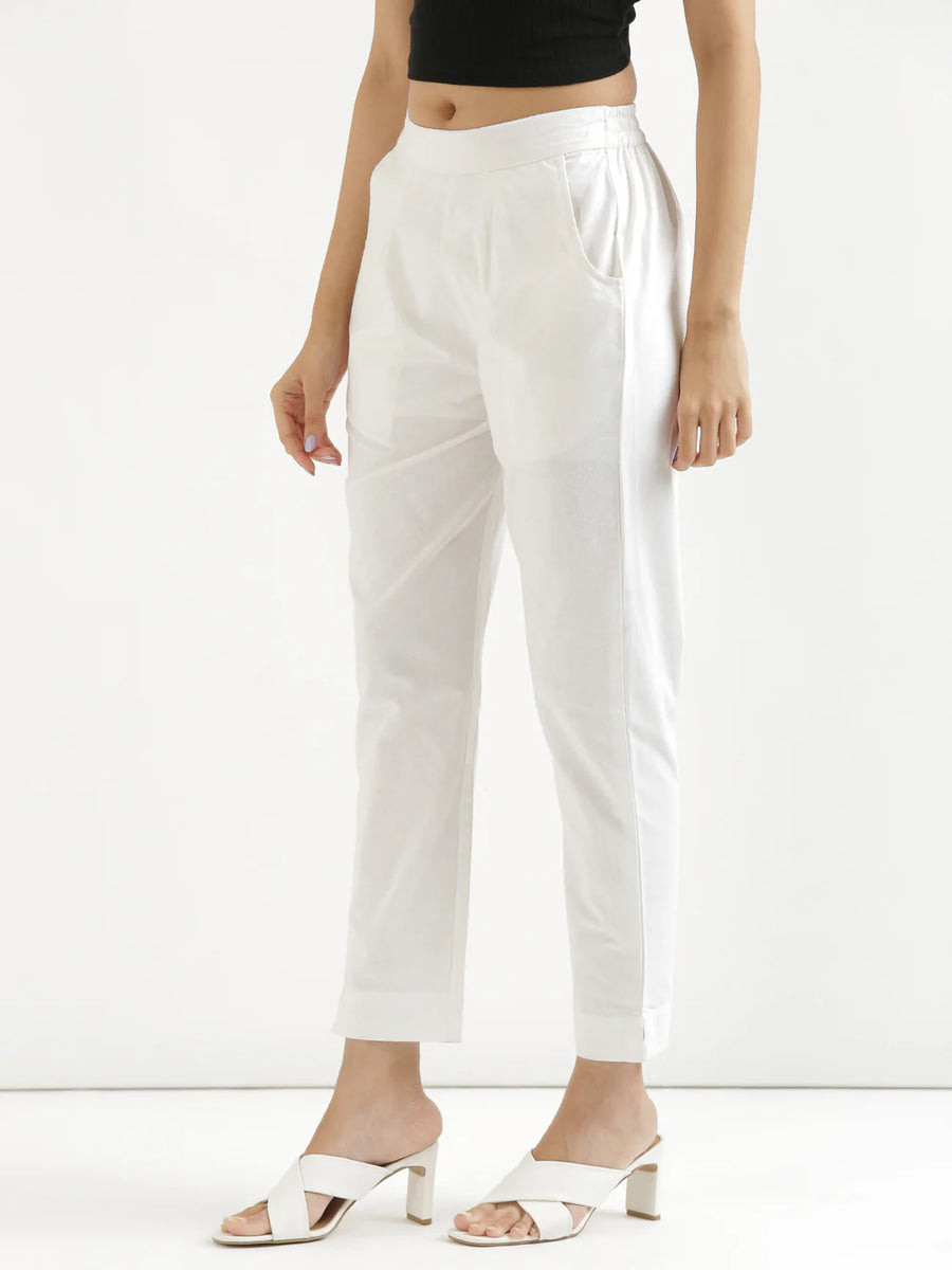 Pure Cotton Solid White Pants