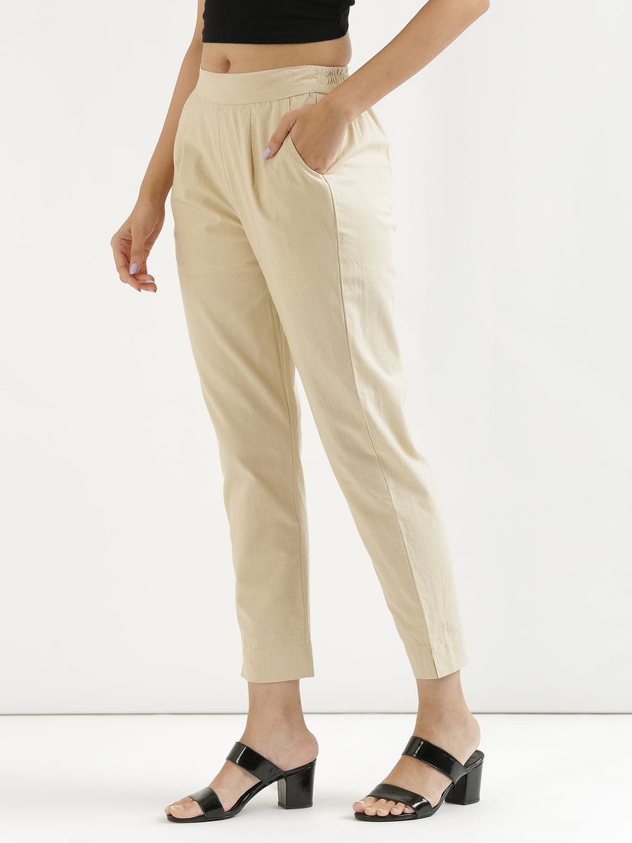 Pure Cotton Solid Off-White Pants