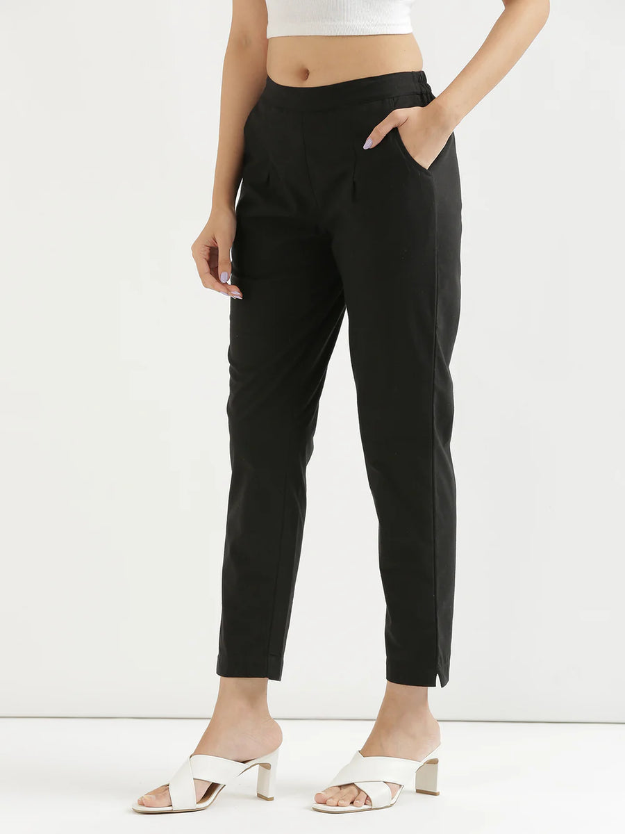 Pure Cotton Solid Black Pants