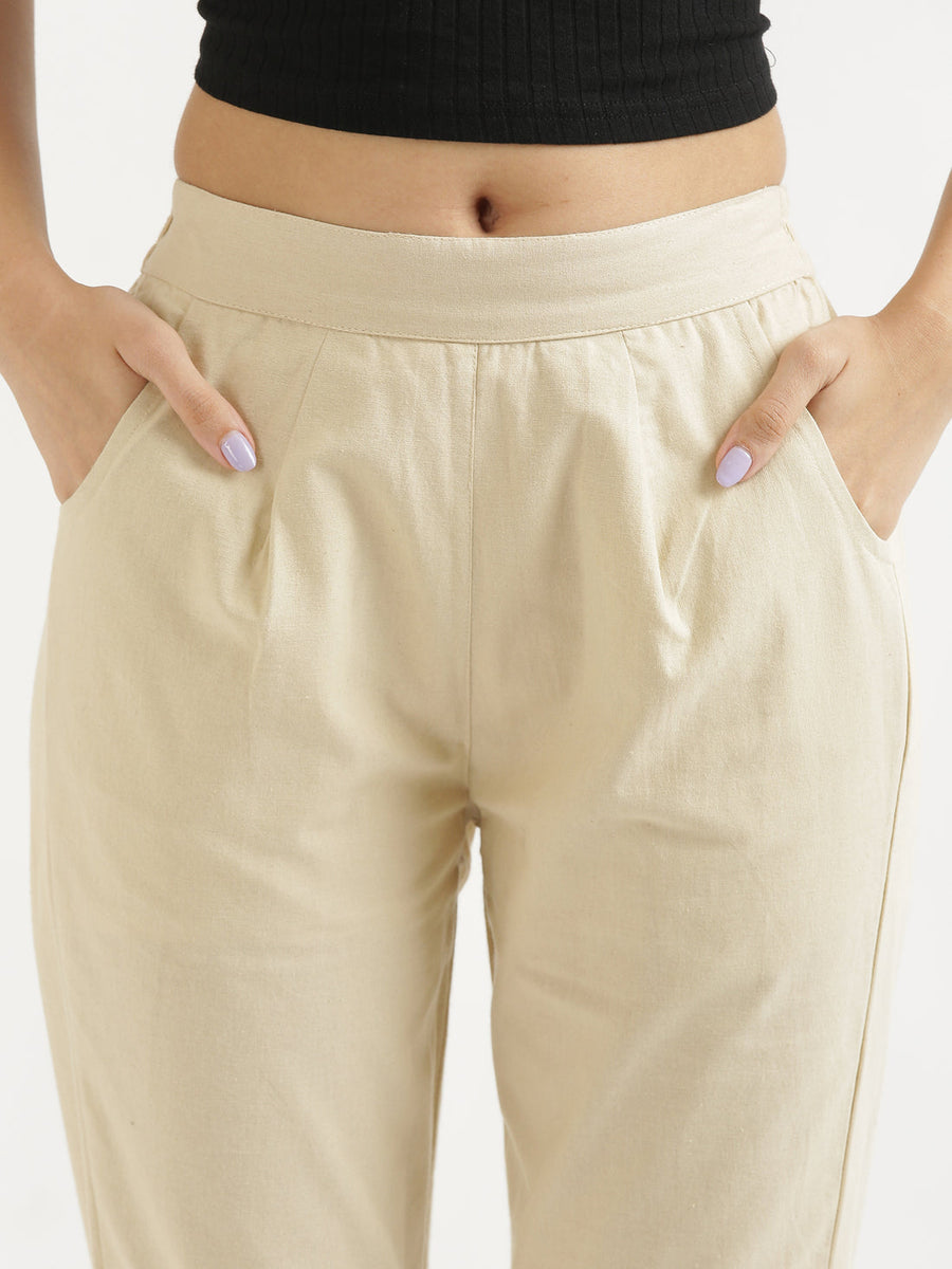 Pure Cotton Solid Off-White Pants