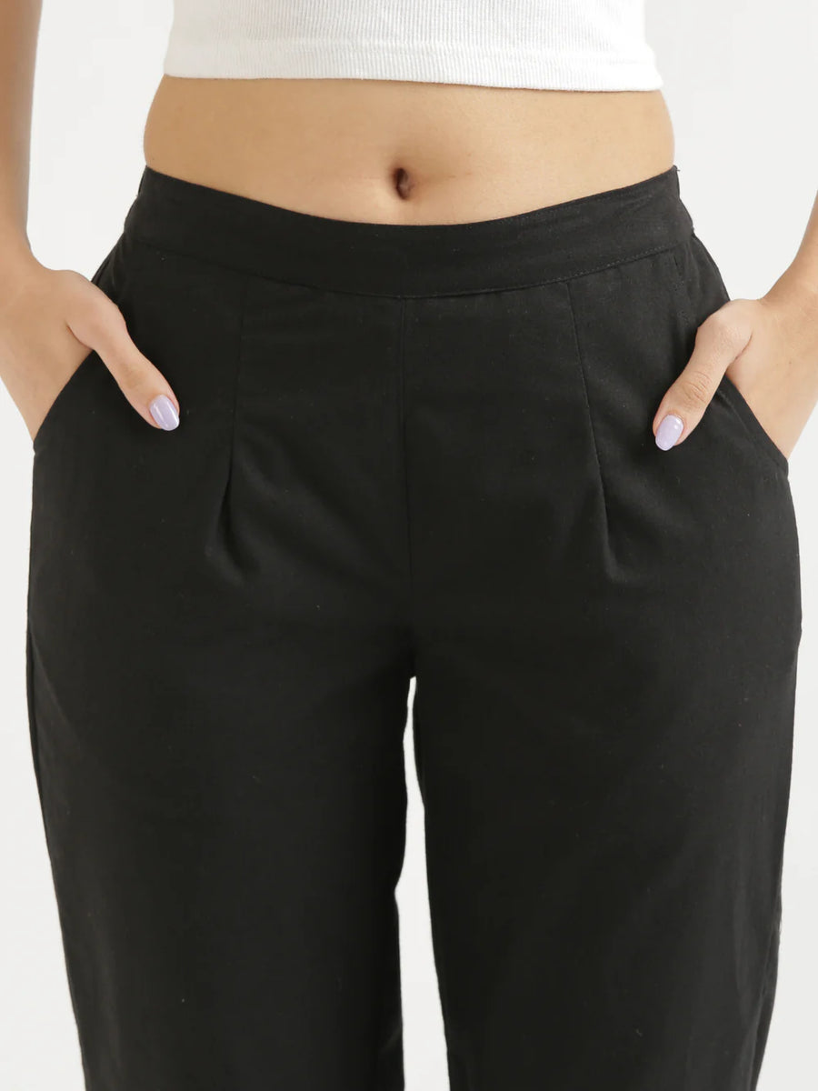 Pure Cotton Solid Black Pants