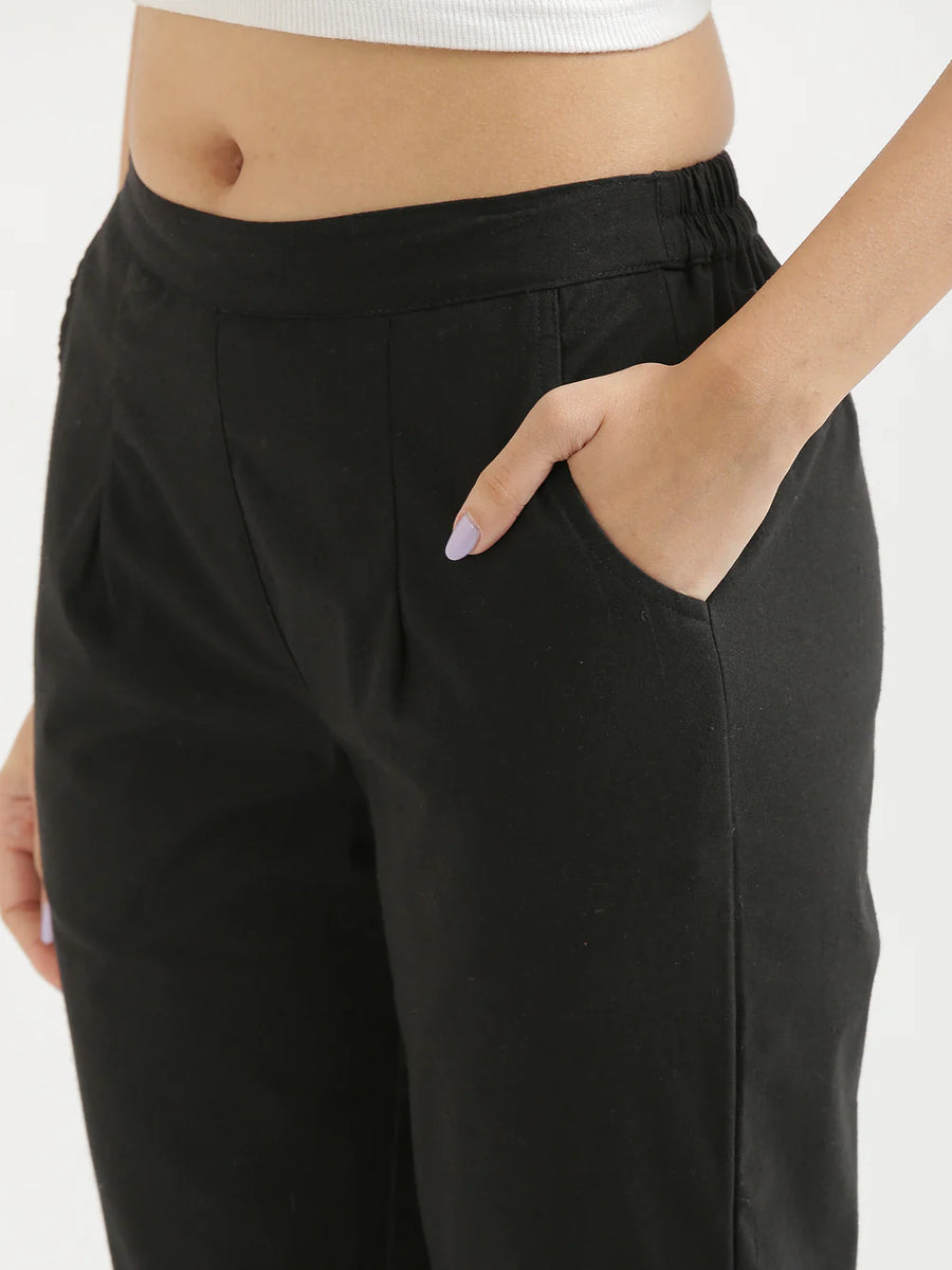 Pure Cotton Solid Black Pants