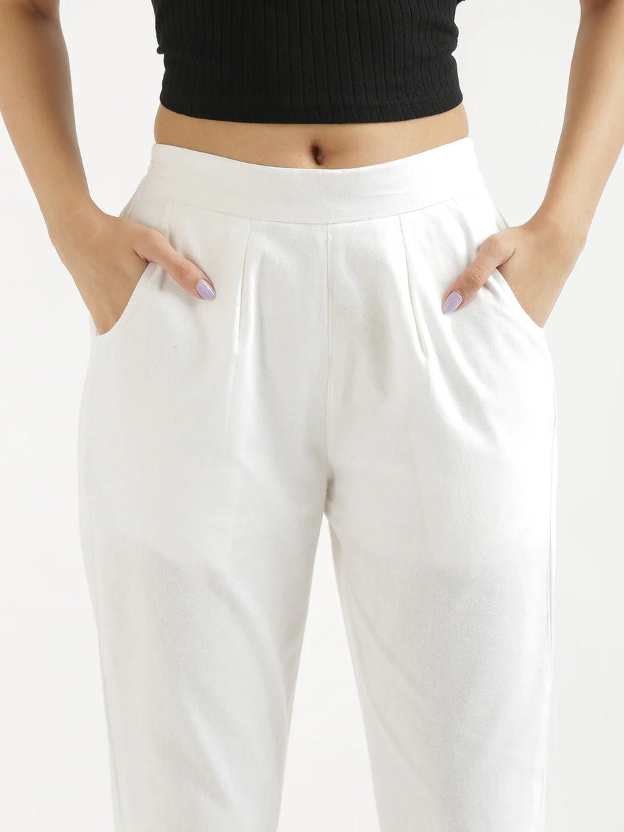 Pure Cotton Solid White Pants