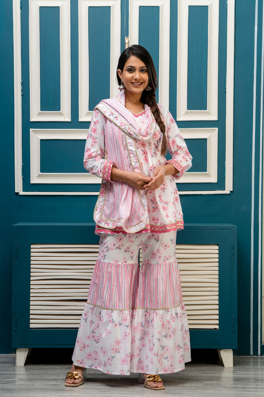 Women Cotton Printed Peplum Style Kurta Suit Set