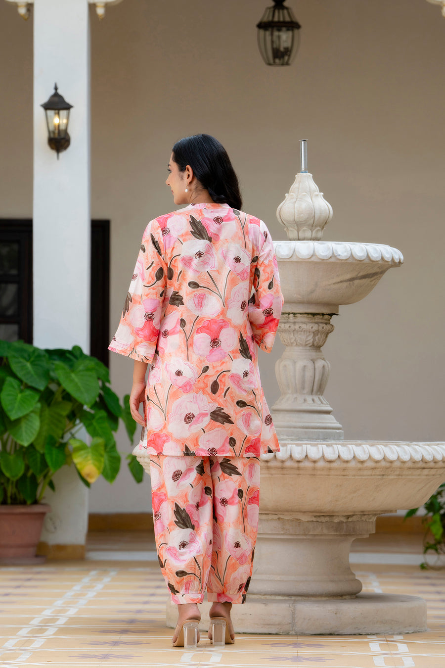 Tropical Flowers Printed Cotton Lounge Wear Set