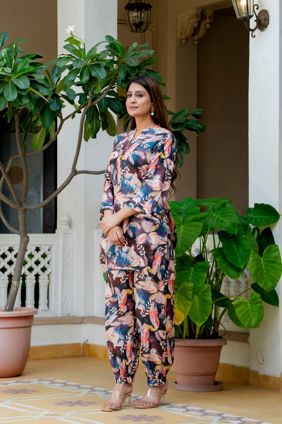 Hawaiian Flowers Printed Cotton Lounge Wear Set