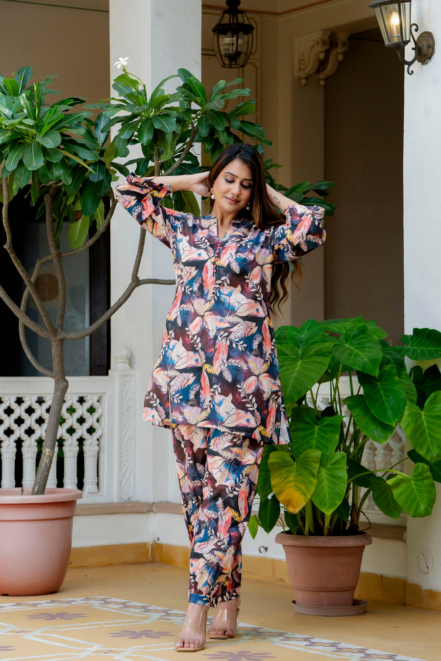 Hawaiian Flowers Printed Cotton Lounge Wear Set