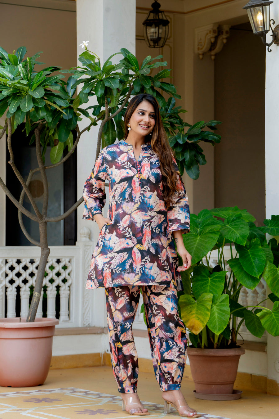 Hawaiian Flowers Printed Cotton Lounge Wear Set