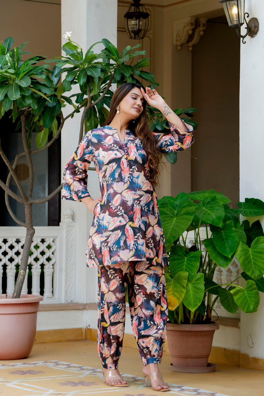 Hawaiian Flowers Printed Cotton Lounge Wear Set