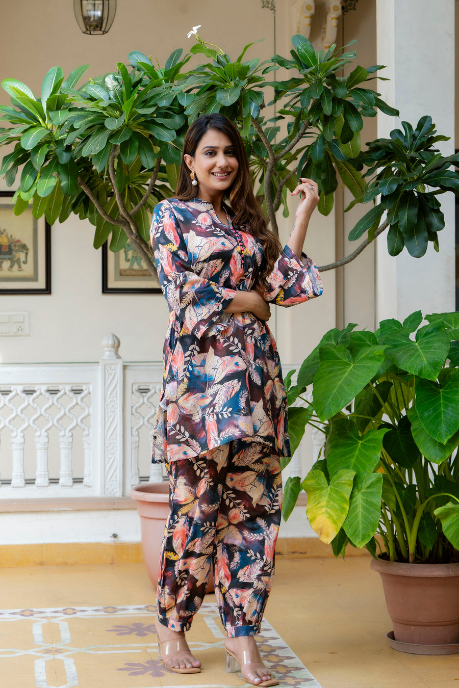 Hawaiian Flowers Printed Cotton Lounge Wear Set