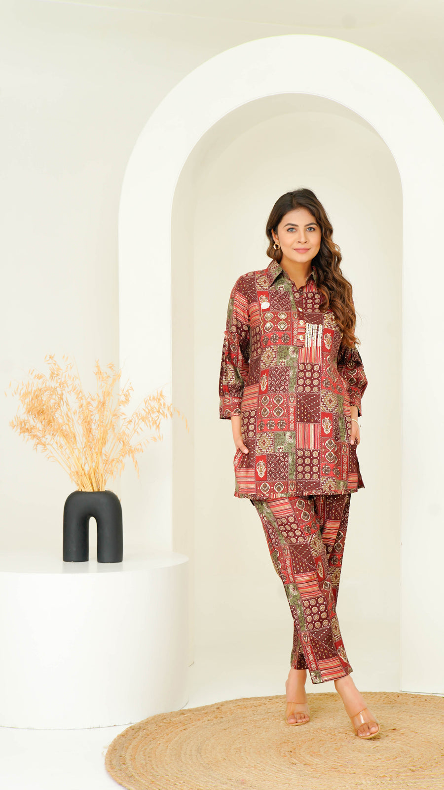 Women Muslin Hand Embroidery Printed Co-ord Set