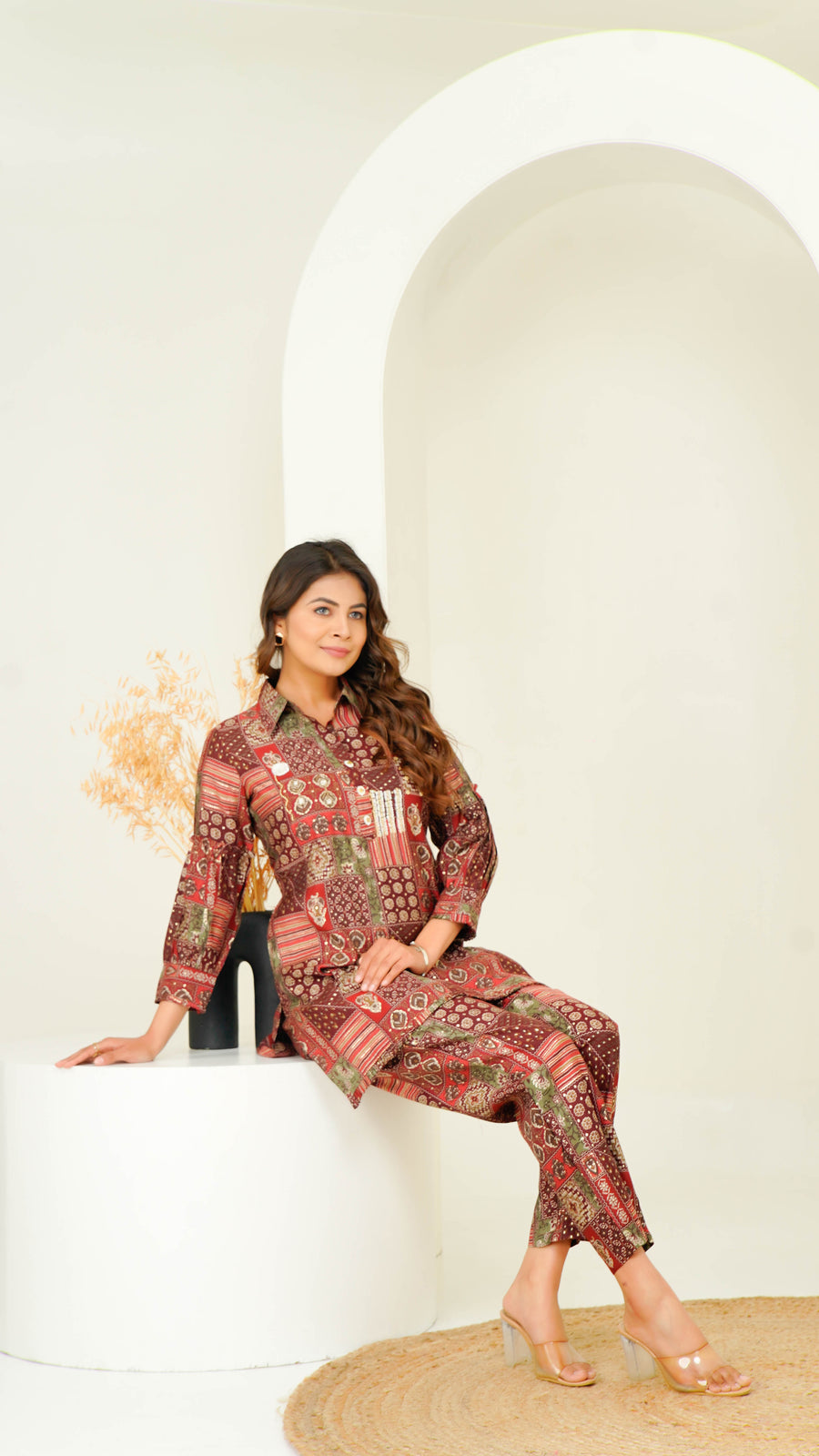 Women Muslin Hand Embroidery Printed Co-ord Set