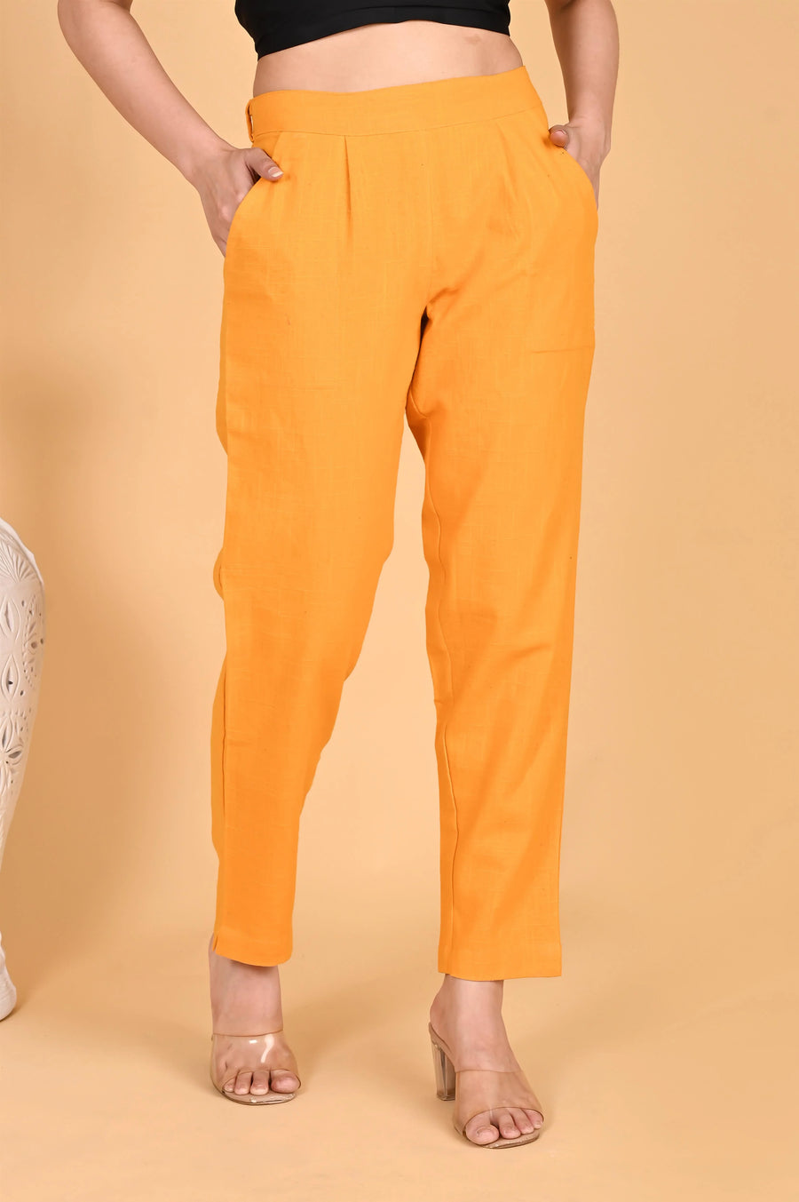 Pure Cotton Solid Mustard Yellow Pants