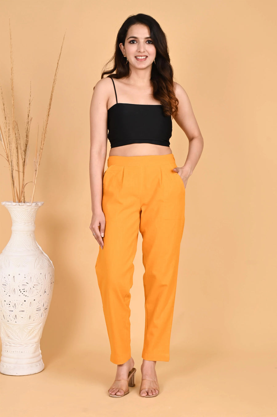 Pure Cotton Solid Mustard Yellow Pants