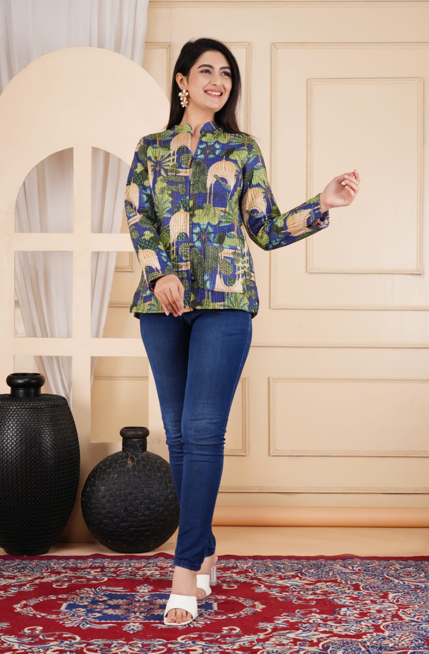 Tropical Block Printed Reversible Full Sleeve Cotton Jacket