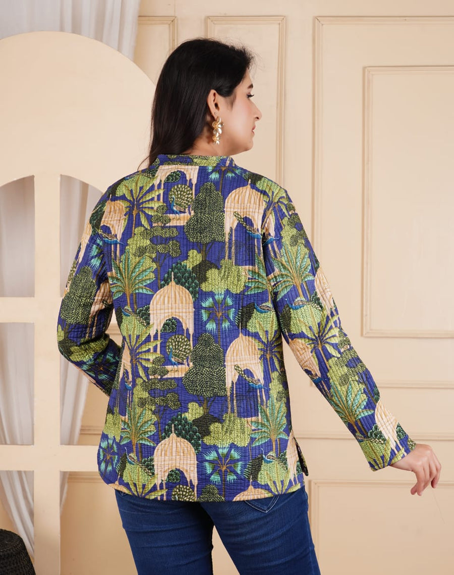 Tropical Block Printed Reversible Full Sleeve Cotton Jacket