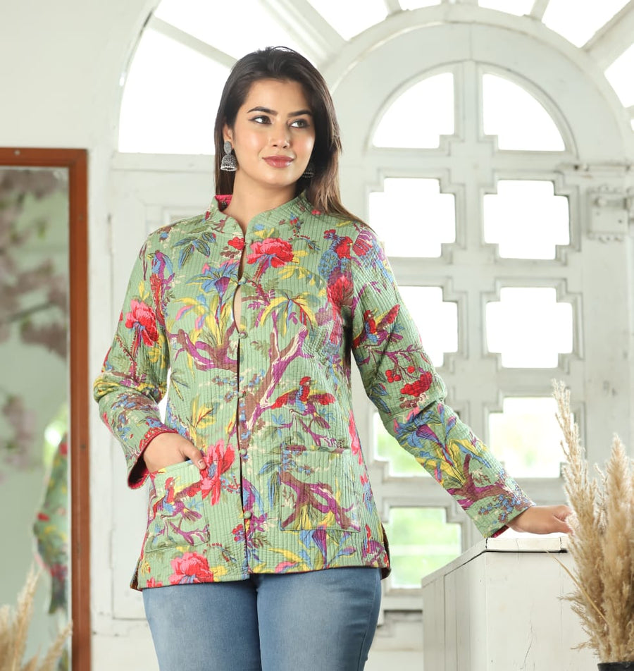 Floral Block Printed Reversible Full Sleeve Cotton Jacket