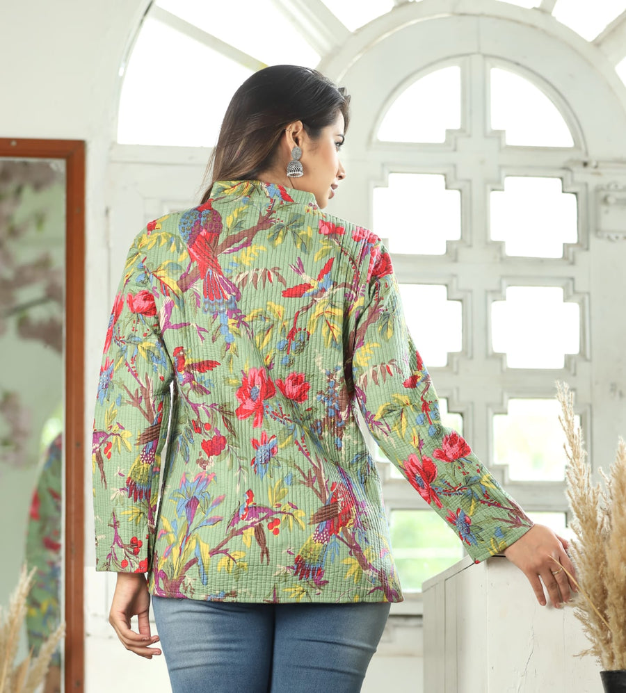 Floral Block Printed Reversible Full Sleeve Cotton Jacket