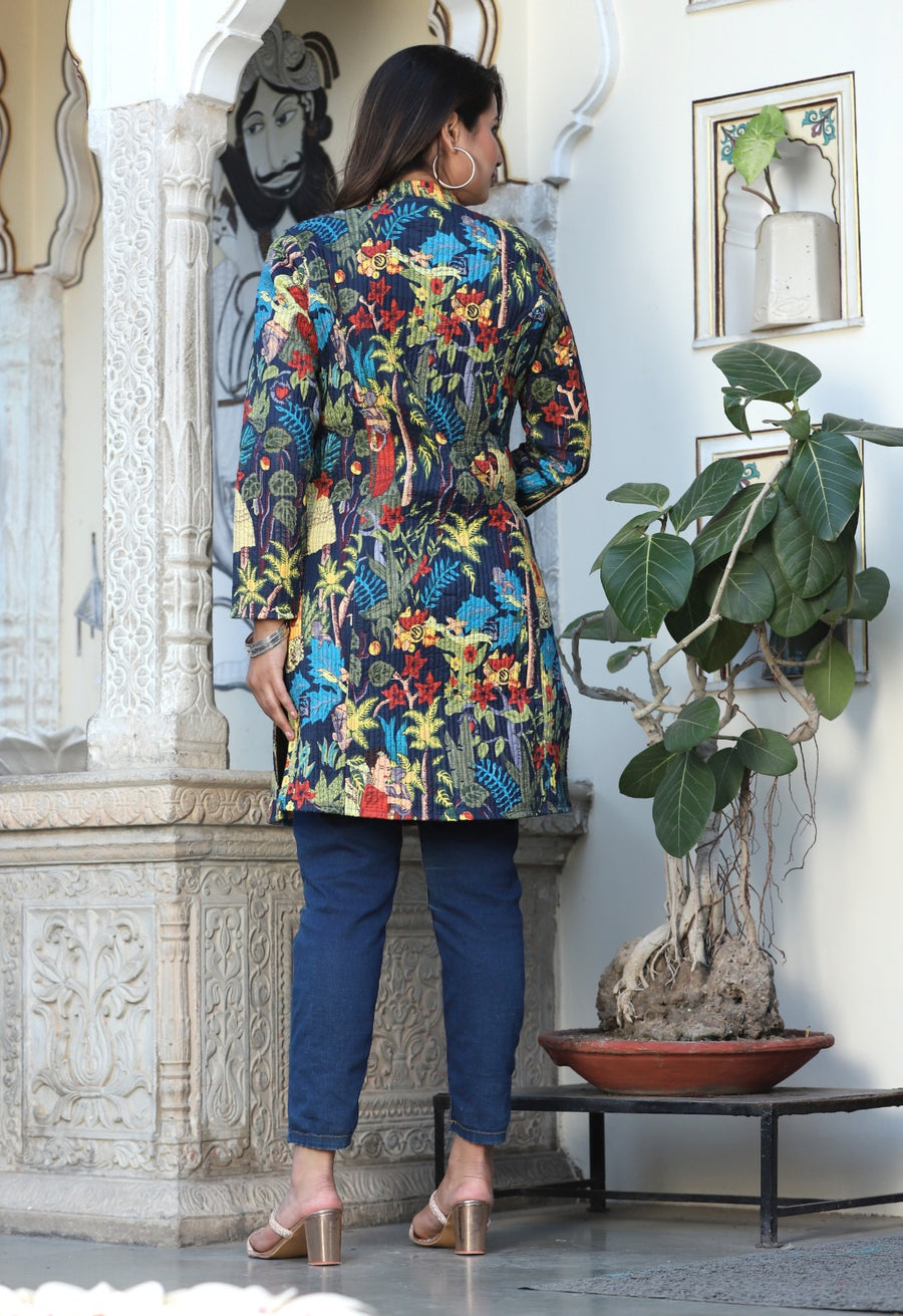 Tropical Printed Longline Reversible Cotton Jacket