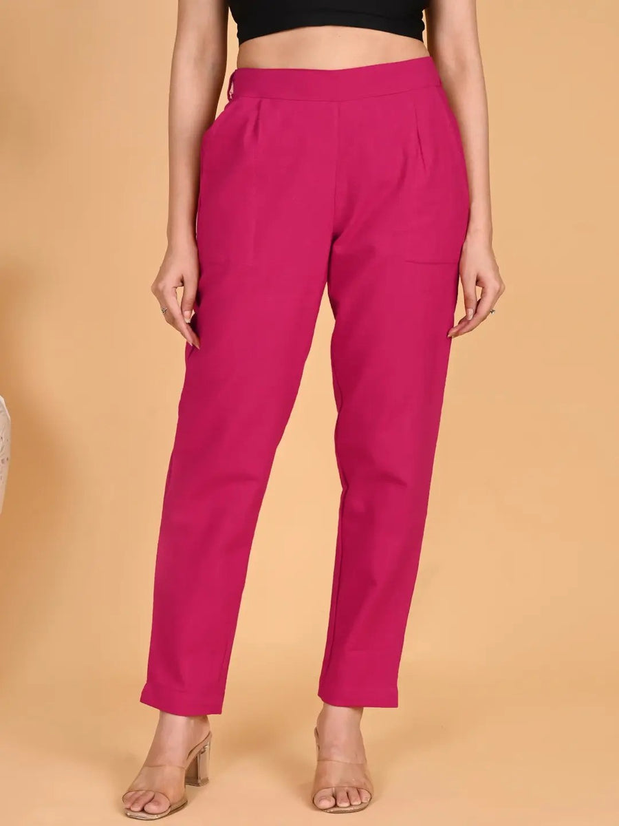 Pure Cotton Solid Hot Pink Pants