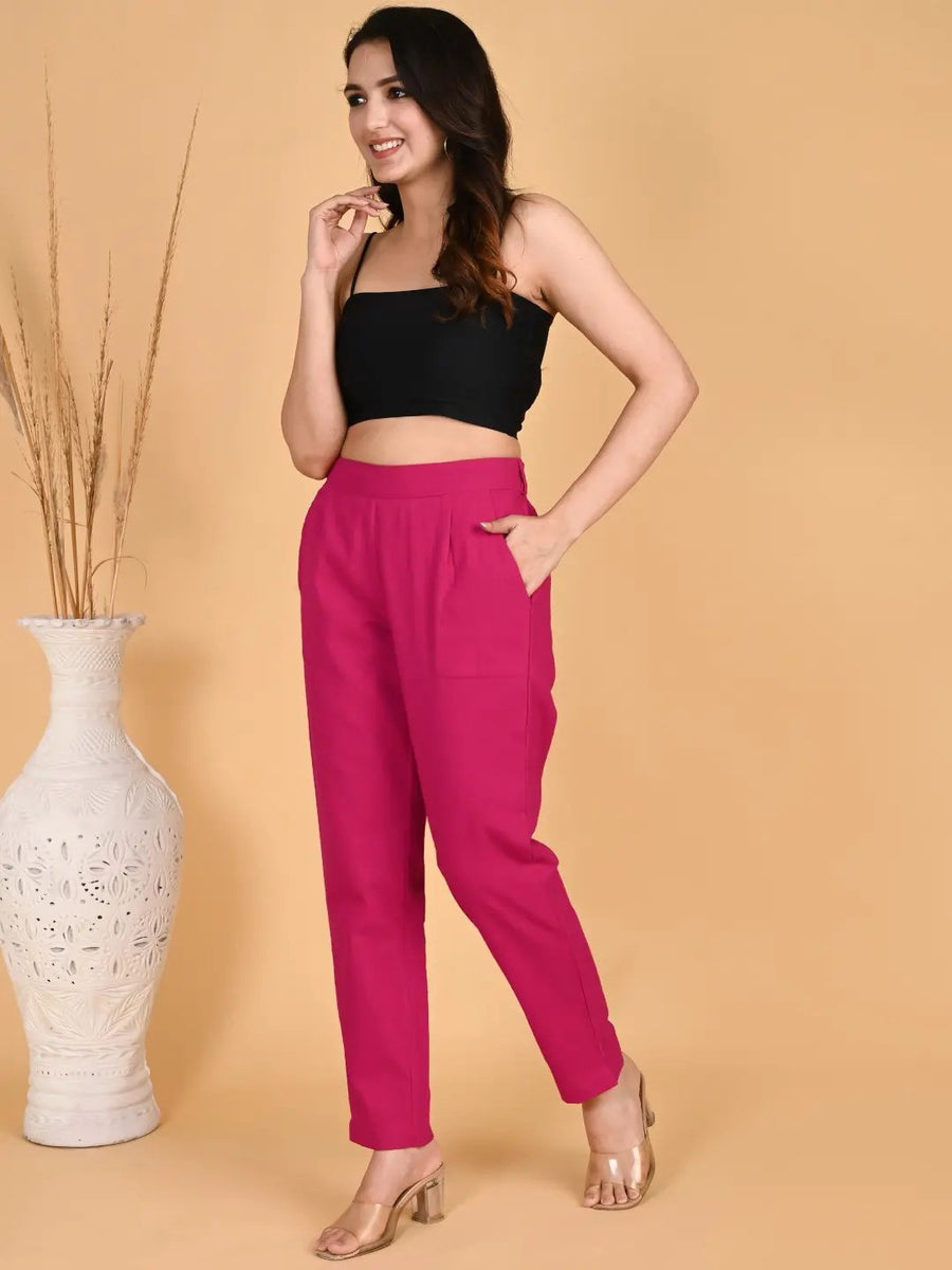 Pure Cotton Solid Hot Pink Pants