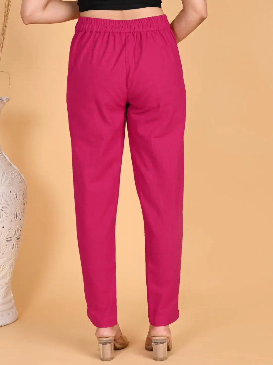 Pure Cotton Solid Hot Pink Pants